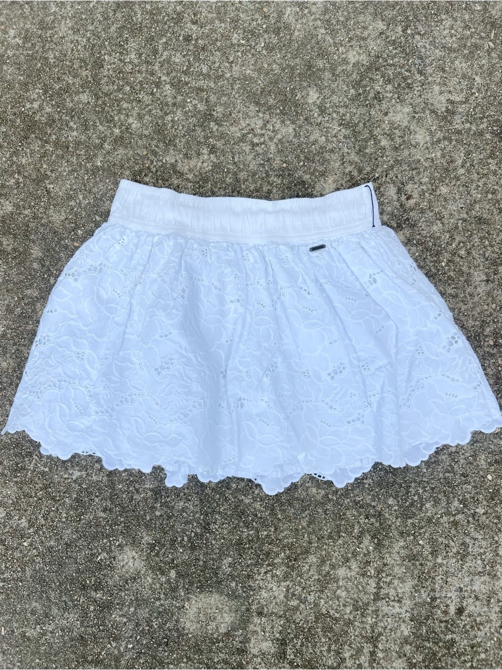 Vintage Hollister White Eyelet Lace Mini Skirt Elastic Waist Size Small